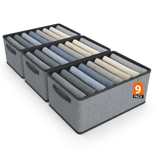 Pincho Organizador Armario, Cajas Almacenaje Ropa, Almacenamiento Hogar, Caja Almacenaje Tela con Asas Reforzadas, Organizadores de Cajones con Compartimentos - Pack 3 Plegables Gris (9)