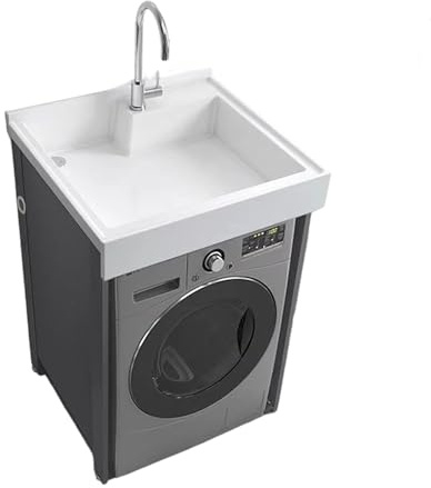 Mobile verticale per lavatrice con lavello, piedini regolabili, multifunzione, per bagno, lavanderia e balcone, 80 x 60 cm