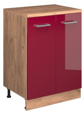Vicco Küchenschrank für Dachschrägen R-Line, Rot Hochglanz, 60 cm ohne Schräge mit 2 Türen