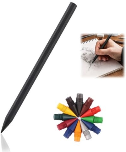 Inkless Pen with 12 Colored Refill Tips,Metal Alloy Writing Instrument,Forever Pencil &Eternal Pencil,Infinity Pe/ncil for Drawing,Sketching,Writing,Artists,Students,Metal Art Pen/cils Sketching Set