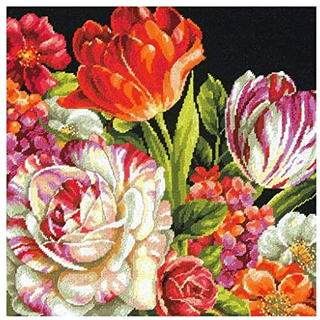Dimensions Bouquet On Black Needlepoint Kit-14X14 Stitched in Thread