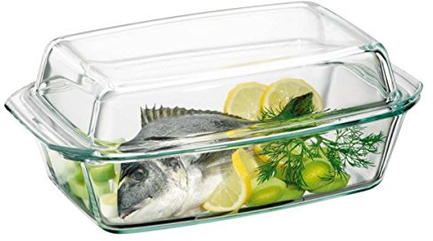 Simax 8593419414848 Rechteckiger Schüssel 3,2 Liter + Deckel 2,3 Liter, 3,2 Liter, Glas