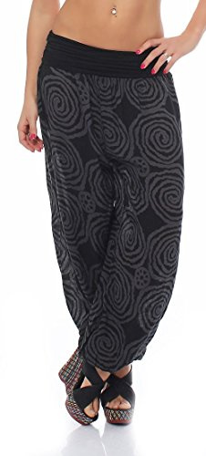 Malito Donna Pantaloni Disegno Spirale Aladin Harem Pantaloni Pump Baggy Yoga 1718 (Nero)