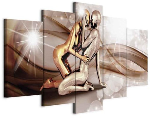 B&D XXL - Wandbilder XXL Gestalt Figur 100x50cm 5 tlg - Wand Deko Leinwand Bilder Groß Wanddeko Wohnzimmer Schlafzimmer Kunstdrucke - Kuss Paar Liebe h-C-0027-b-m