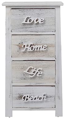 Rebecca Mobili Mehrzweckschrank Weiß Grau, Schubladenschrank 4 Schubladen Shabby, Holz, Schlafzimmer Bad – Maße: 73 x 37 x 27 cm (HxLxB) - Art. RE4555