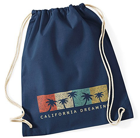 Autiga Turnbeutel California Dreaming Summer Party Palmen Palms Retro Vintage Hipster Jutesack navy unisize