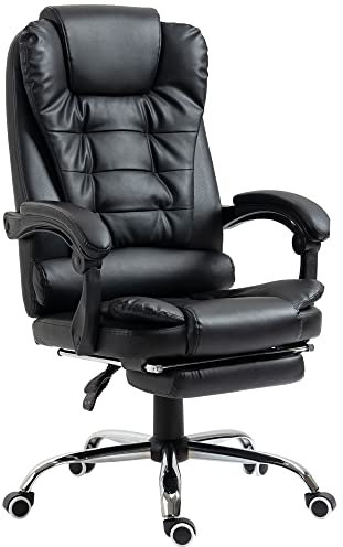HOMCOM Fauteuil de Bureau Fauteuil Manager Grand Confort Dossier inclinable roulettes PU 64,5 x 69 x 117 cm Noir