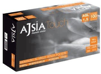 Ajsia Guanti Vinile Medicali Touch Bianco no Polvere e Lattice AQL 1,5 confezione 100 pezzi (M)