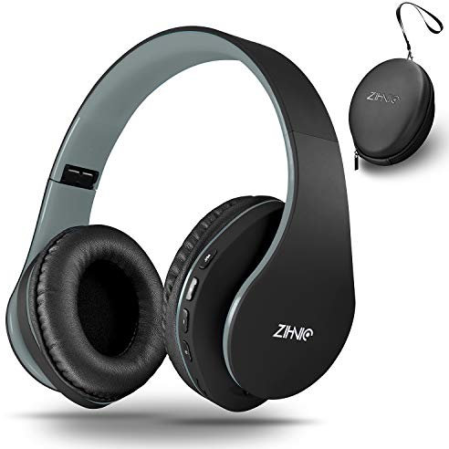ZIHNIC Bluetooth Headphones Over-Ear, Foldable Wireless and Wired Stereo Headset Micro SD/TF, FM for Cell Phone,PC,Soft Earmuffs &Light Weight for Prolonged Waring(Gray)