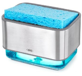 OXO Good Grips - Soporte para Esponja dispensadora de jabón, Acero Inoxidable, Talla única Transparente