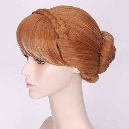 GHK Hohe Qualität Anime Cosplay Prinzessin Elsa Anna Perücke Blonde Braun Geflochtene Synthetische Kunsthaar Halloween Kostüm Perücken Für Erwachsene Anna Updo