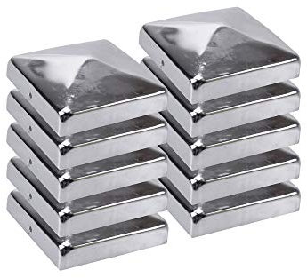 h2i Pfostenkappe | Edelstahl | 101 x 101 mm | 10 Stück | Eckige Abdeckkappe für Garten Holzpfosten Pfostenträger & Zaunpfosten in Pyramidenform | Wetterschutz für Holz-Balken & Pfosten