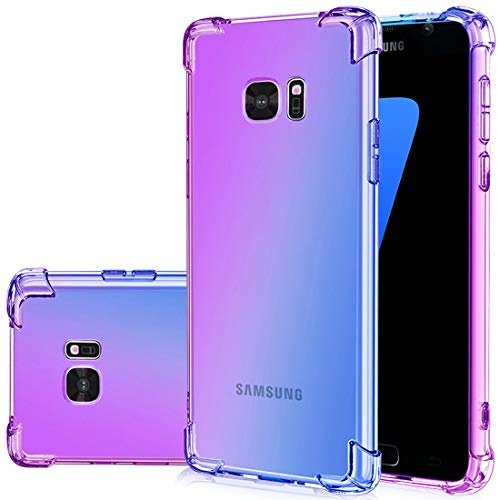 Gufuwo Hülle für Samsung S7, Galaxy S7 Case Niedliche Verlauf Hülle Schlanke Kratzfeste TPU-Schutzhülle mit Stoßdämpfung Transparente weiche Handyhülle für Samsung Galaxy S7 lila/blau