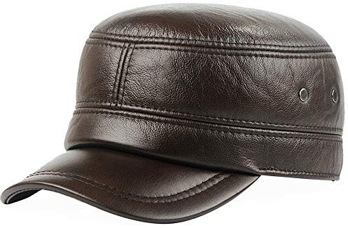 DongBao Ledercap Herren-Military Army Cap Herren Vintage Leder Militär Mütze Winter Baseballmütze