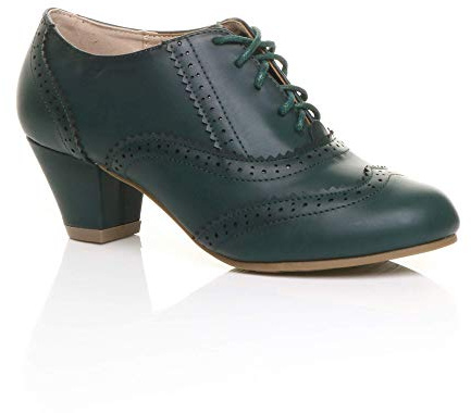 AJVANI mid Block Heel Cut Out lace up Brogue Shoe Boots Booties Size 7 40