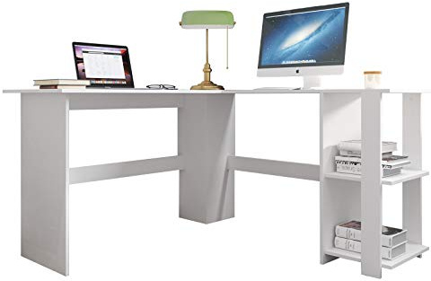SogesPower L-förmiger Schreibtisch großer Eckschreibtisch Büroeckschreibtisch mit Regal Computertische Computer-Workstation PC Laptop Studie Gaming Tisch Workstation für Home Office