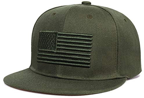 Sporty Snapback Cap U.S.A. Flag Fahne USA Baseballcap gerader Schirm Amerika Kappe Mütze Schirmmütze Basecap (Army Green)