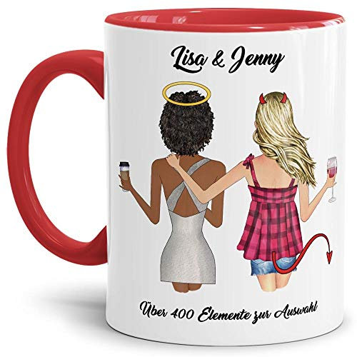 Personalisierbare Tasse - Beste Freundinnen - zum selbst Gestalten mit Spruch und Wunschnamen als anpassbares Geschenk für die Beste Freundin - Innen & Henkel Rot, 300 ml