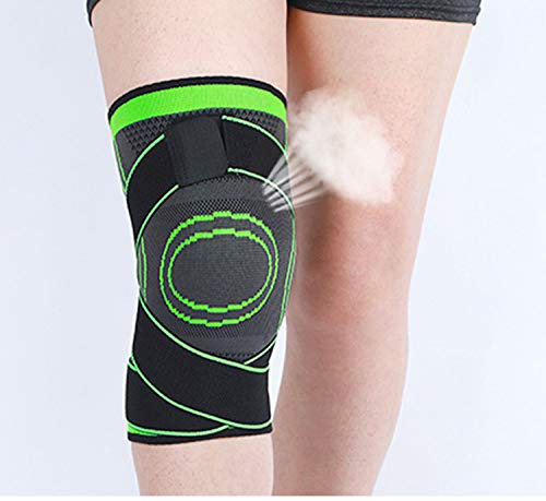 Kniebandage Männer Sport, Kniebandage mit Einstellbarem Druck-Riemen Knieorthese, tmungsaktiv Unisex Knieorthese,Für Outdoor-Sportarten Oder Kraftübungen (Grün, XL)