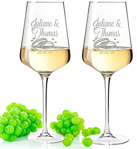 Leonardo Puccini Weingläser mit Gravur - Wedding Design - Personalisiert mit Namen & Datum - Geschenk zur Hochzeit, Verlobung & Jahrestag - Geschenke für das Brautpaar zur Hochzeitsfeier