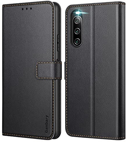 Ganbary Handyhülle für Sony Xperia 10 IV Hülle, Premium Leder Klapphülle [Kartenschlitzen] [Magnetverschluss] [Standfunktion] kompatibel mit Sony Xperia 10 IV Schutzhülle, Schwarz