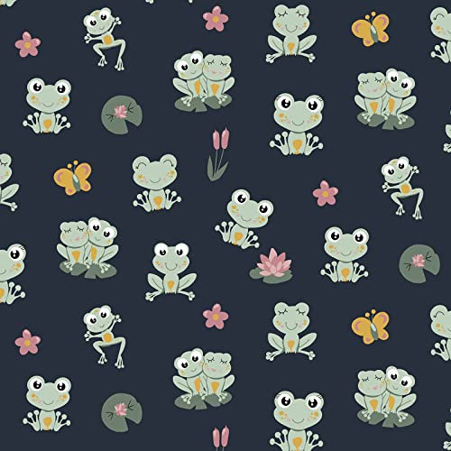 Organic Jersey Jerseystoff ab 0,5x1,5m Biojersey-Stoff Motivwahl Oeko-Tex, Motiv:Frosch | marineblau