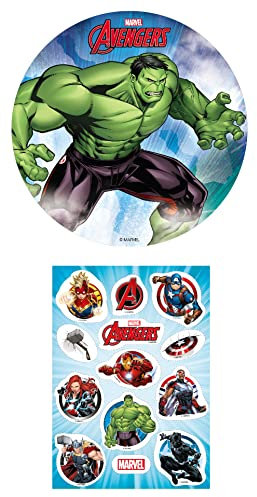 Dekozauber24 2er Set Avengers Essbarer Tortenaufleger + Mini-Törtchenaufleger, Tortendeko Kindergeburtstag (Hulk)