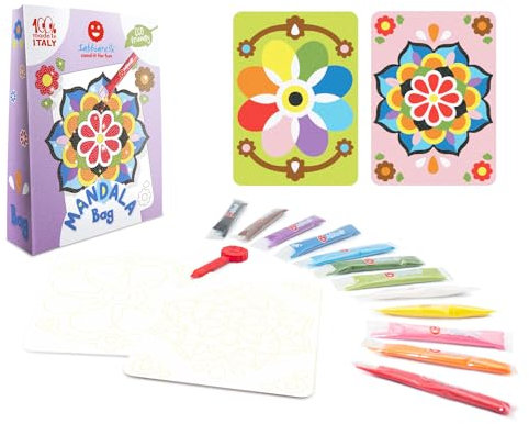 Sabbiarelli Sand-it For Fun - Bag Mandala - Mini Kreativ Bastelset: male mit Sand die Mandalas, 12 farben, Sandbilder für Kinder ab 5+, Kleine Geschenkidee