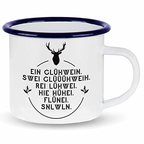 wowshirt Emallie Tasse Ein Glühwein swei Glühwein Hirsch Weihnachtmarkt Weihnachten, Farbe:White - Navy