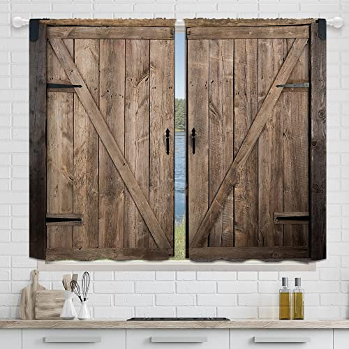 Yorida Scheunentür-Küchenvorhänge, rustikale braune Holzstange, Küche, Fenstervorhänge, Bauernhaus, Landhaus, Western, Garagentor, kleines Café, Wohnzimmer, 68x99 cm