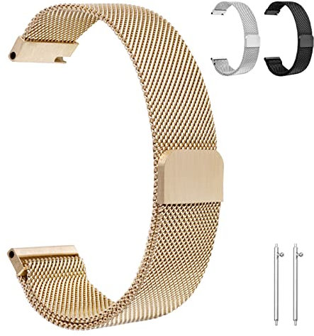 OFFCUP Cinturino per Orologio, Cinturino in Acciaio Inossidabile, 22 20mm Cinturino a Sgancio Rapido, Orologio Cinturini Maglia Milanese, Cinturino Orologio in Maglia per Uomo e Donna (Oro rosa)