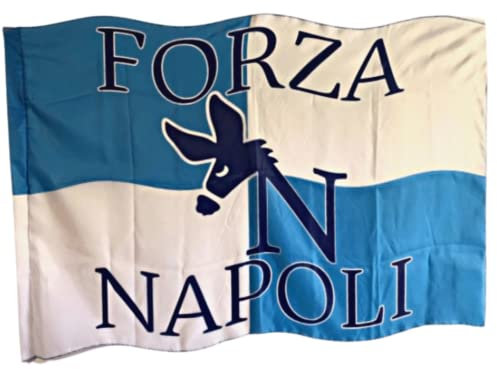 NARAMAKI® Bandiera del Napoli 90x150cm Stampa Forza Napoli- Materiale Poliestere - Leggera - Bandiera con Passante per Asta - Tifo