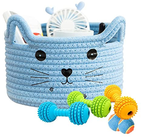 Aufbewahrungskorb aus natürlichem Baumwollseil, 8,26 Zoll, gewebte runde Aufbewahrungsbox, Katzen-Design, faltbarer Baby-Kindergarten, kleiner Aufbewahrungskorb für das Heimbüro, verstellbarer Organiz