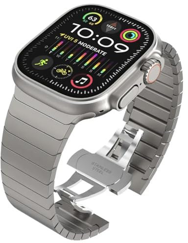 The 5 Shop Cinturino in acciaio inossidabile e titanio compatibile con Apple Watch Ultra 49mm 45mm 44mm 41mm 40mm Nero Argento Uomo Donna per iWatch Series 8 7 SE 6 5, 42/44/45/49mm
