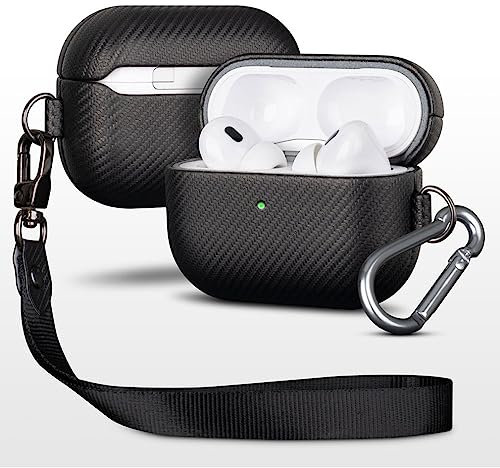 Haobobro [Karbonfaser Textur] AirPods Pro 1 Hülle Case - Handgefertigt AirPods Pro 1. Generation Hülle mit Trageband und Karabiner - Stoßdämpfende Schutzhülle mit Premium Finish - Schwarz