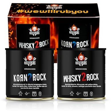 ROCK'N'RUBS® Würzmischung 2er Set (Korn2Rock & Whisky2Rock) – Grill & Dutch Oven Gewürze für Spare Ribs & Pulled Pork – BBQ Geschenkset Männer – Made in Germany