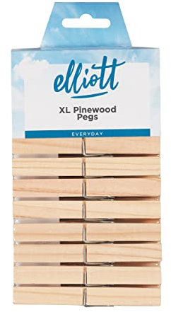 Elliott Mollette extra large in legno di pino, confezione da 24 con molla elicoidale per dare una presa salda, forma sagomata per evitare segni sui vestiti, ideali per appendere tutti i tipi di bucato