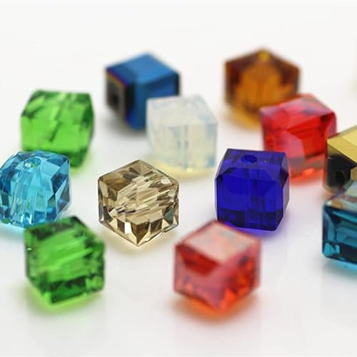 Glasperlen für Schmuckherstellung, facettierte quadratische Form, Kristall-Abstandshalter, Sortiment für Armband, Halskette, DIY lose Perlen, 190 Stück, 8 mm (gemischt)