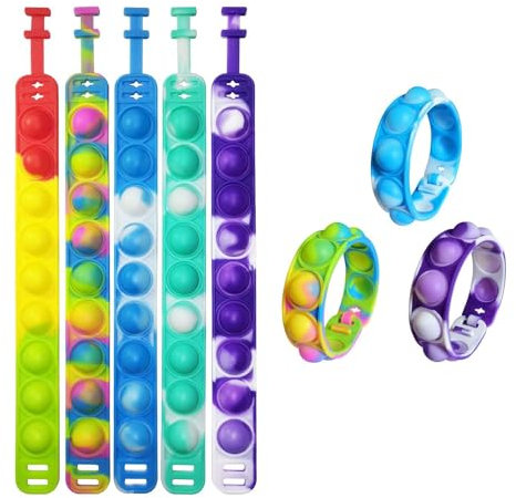 5 Stück Fidget Toy Armband,Pop Bubble Fidget Armband Spielzeug,Fidget Toys Set,Multicolor Armband Kinder Set,Sensory Toy für Kinder Erwachsene mit Autismus