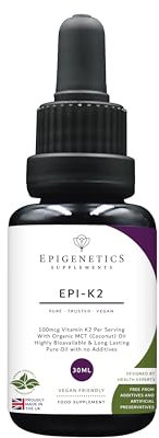 Epi-K2 Oil 30ml | Vitamin K2 (Menaquinone MK7) 100mcg + Organic Medium Chain Triglycerides (MCT) Oil | UK Made Vegan Liquid | 10 Drops Daily (High Strength)