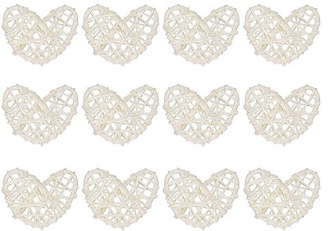sourcing map 12 Stück Herz Deko Rattan Deko, 5 cm Fensterdeko Hängend Styropor Herz Kranz Natürlich Wicker Türdeko Haustür für Valentinstag Dekoration Hochzeit, Weiß