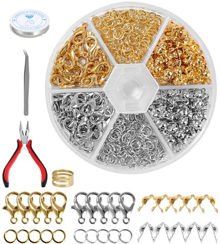 SOBEAU 454 PCS Chiusure per collane Kit Anello di Salto Anellini,fermagli aragosta Collana con Anelli di Salto Aperto Anellini per Ciondoli con Scatola Creazione di Gioielli Anelli di Salto in Metallo