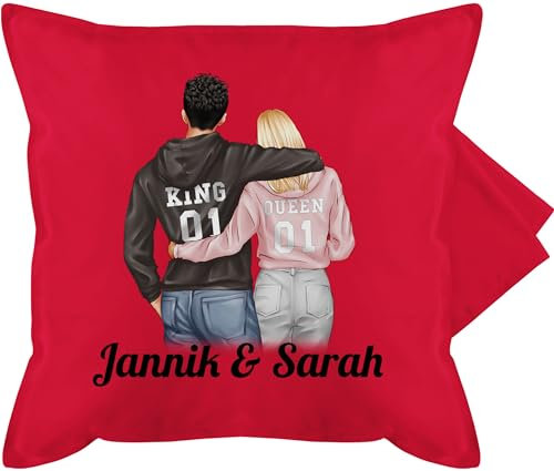 Kissenbezug - Kissen Ideen - Partner Geschenke Paar King Queen Couple Pärchen Weihnachts-Geschenke Valentinstag - 50 x 50 cm - Rot - Weihnachten für Paare Liebe liebes