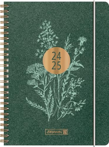 BRUNNEN Schülerkalender (2024/2025) „Botanical“, 2 Seiten = 1 Woche, A5, 208 Seiten, dunkelgrün