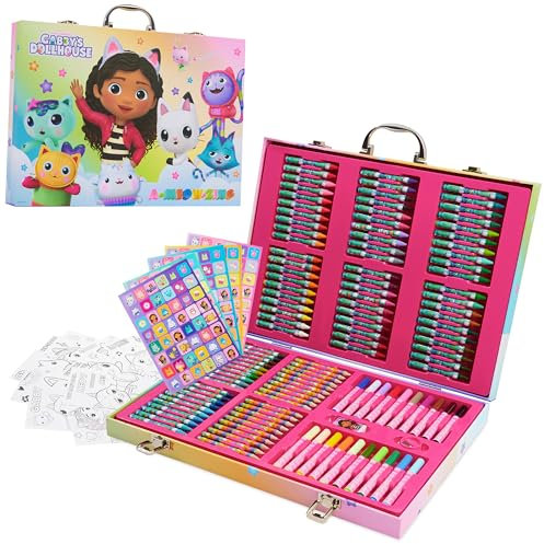 Gabbys Dollhouse Kinder Malset Koffer, Bastel Sachen, Sticker, Wachsmalstifte & Buntstifte Set - Geschenke für Kinder