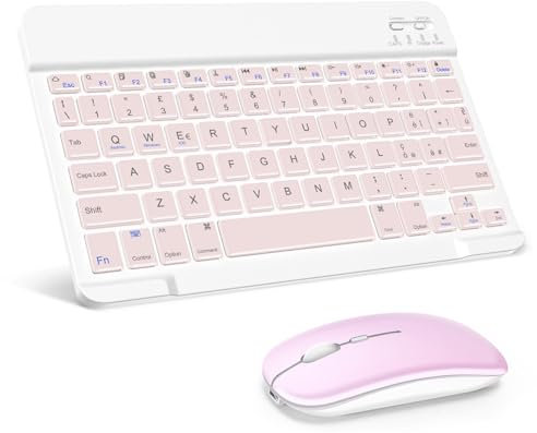 SOPPY Tastiera e Mouse Bluetooth Portatili, Mini Tastiera Ricaricabile, Tastiera Wireless per iPad/Samsung Tab/Lenovo Tab/iOS/Android/Windows, Layout Italiano (Rosa)