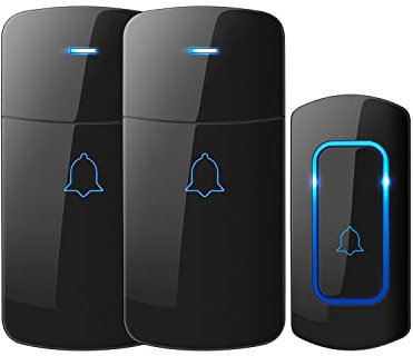 AVANTEK D-3C Wireless Doorbell, 1100ft Long Range Doorbell Kit, 52 Melodies, Volume Up to 115dB and LED Flash with 2 Plug-in Receivers and 1 Push Button, Black