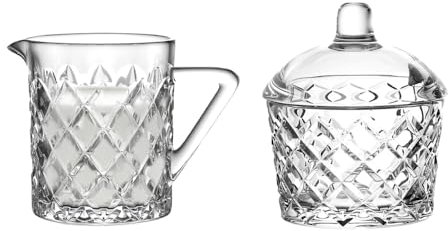 Pullmer Zuckerdose und Milchkännchen aus Glas, Zuckerbehälter aus Glas, rund, 200 ml(Set Karo)