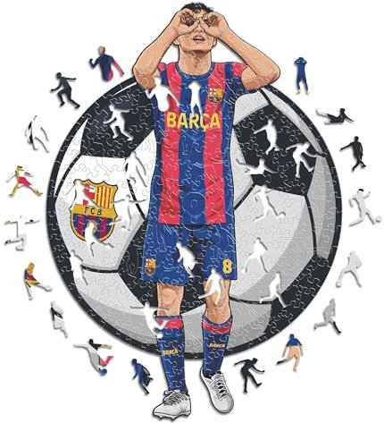 Iconic Puzzles, Barcelona, Pedri, 100% ökologisch nachhaltiges Holzpuzzle mit offizieller Lizenz, Größe M, 270 Teile