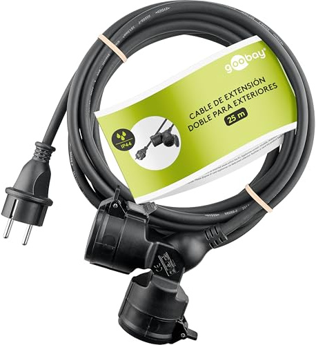 goobay 65436 Outdoor Doppel - Verlängerungskabel/Stromkabel für den Außenbereich / 2 Schuko - Steckdosen mit Schutzklappen (IP44) / 3680 W bei 250 V (AC) und 16 A / 25m